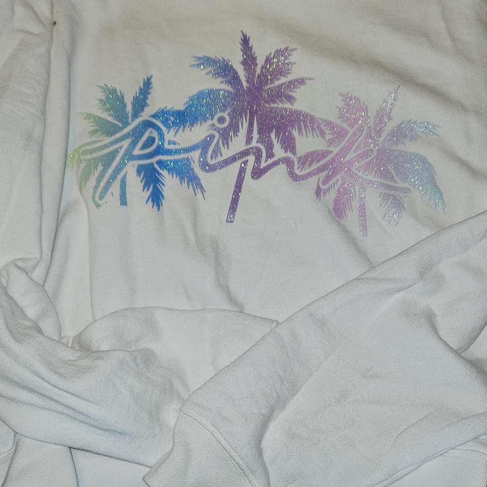 PINK Victoria's Secret White Tee with Glittery Purple Palm Design, set of 3